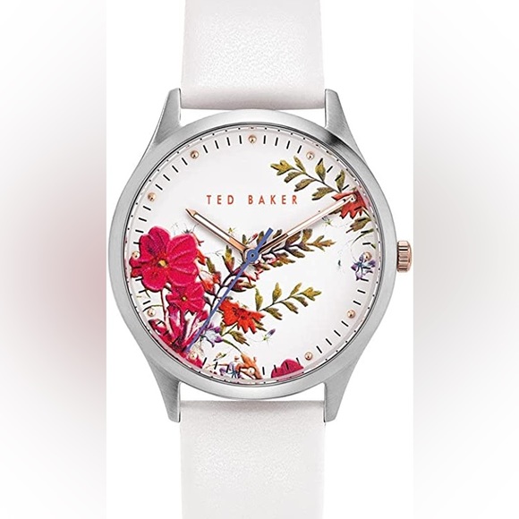 TED BAKER 36mm Belgravia Floral Printed Watch in White Leather Strap - Picture 2 of 14